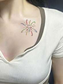 1pc Temporary Tattoo Sticker, Color Simple Line Heart Firework Pattern, Realistic Fake Tattoo Design, Suitable For Daily, Bachelorette Party Favors, Music Festivals, Cosplay, Graduation Gifts, Lasts 3-5 Days - Multicolor - View 5
