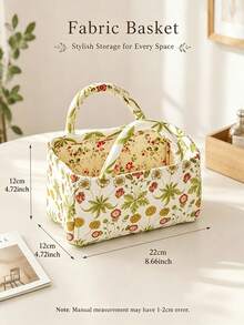 Floral Fabric Storage Basket With Handle, Quilted Organizer, Suitable For Bedroom, Bathroom, Closet, And Shelf, Portable Clothing And Cosmetic Storage Box, Home Decor, Shelf Baskets - Multicolor - View 4