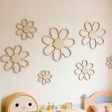 7pcs Daisy Wall Art Decor Set | Laser Cut Hollow Flower Decoration | Multi-Size Combination, Suitable For Home Living Room Bedroom Decor | Modern Country Farmhouse Style Wall Hanging Decor - Beige - View 5