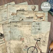24 Sheets 6x6 Inch Vintage Travel Scrapbooking Paper, Non-Repeating Pattern Postage Stamp Collage Cardstock, Distressed Map And Airplane Craft Paper, Suitable For DIY Junk Journal, Nautical Diary And Vintage Paper - Square - View 1