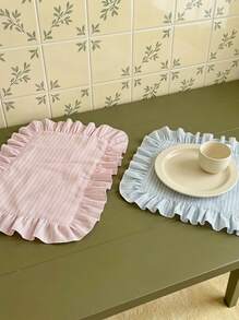 Joivida 1/2/6/10pcs Sky Blue & Pink Striped Lace Edged Placemats, Decorative Napkins, Delicate Indie Style, Suitable For Holidays And Home Decor - Multicolor - View 1