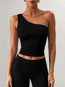 XLLAIS Black Sleeveless Crop Top, Stretchy Fitted Casual Top, Party Wear For Women Summer, Aesthetic - Black - View 5