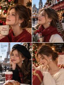 1 Pair Christmas Snowflake Rhinestone Earrings, Women's Sparkling Crystal Snowflake Dangle Earrings, Winter Elegant Fashion Ear Jewelry, Christmas Party Daily Wear Holiday Gift Jewelry Accessory, Exquisite Holiday Gift - Multicolor - View 4