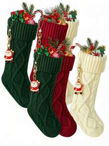 Braided Christmas Stockings, Christmas Gift Bags, Fireplace Hanging Decor, Christmas Tree Ornaments, Holiday Decorative Socks, Christmas Decorations - Multicolor - View 2