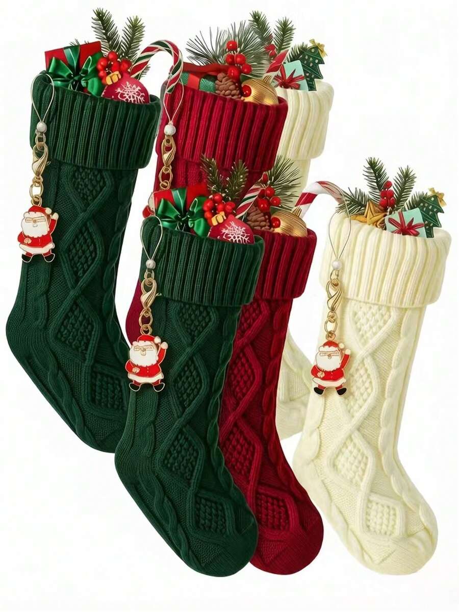 Braided Christmas Stockings, Christmas Gift Bags, Fireplace Hanging Decor, Christmas Tree Ornaments, Holiday Decorative Socks, Christmas Decorations