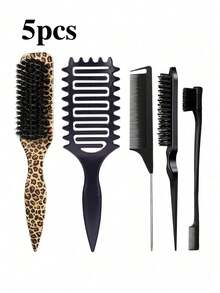 5PCS Children's Hollow Bouncing Massage Combs, Long Handle Cleaning Brushes, Leopard Print Combs. Essential Items For School, Travel And Vacation. - Multicolor - View 12