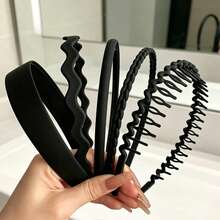5pcs Minimalist Black Matte Headbands, For Washing Face, Going Out, Daily Use, Makeup Headband - Black - View 5