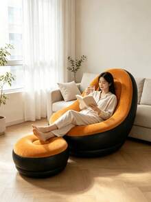 2pcs/Set Comfortable Flocked Inflatable Bean Bag Slouchy Sofa, Portable Inflatable Lounge Chair With Leg Rest, Suitable For Indoor And Outdoor Use, Bedroom, Living Room, Camping, Christmas, Spring Festival, Family Gatherings And Parties - Multicolor - View 8