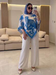 Women's Full Print Top And Pants Arabic Costume Set - Multicolor - View 2