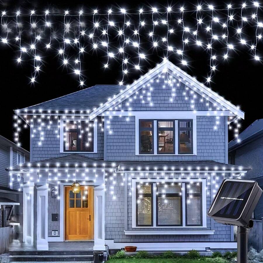 LED Outdoor Solar Icicle Lights, 45/96/150 LEDs, Featuring 8 Flashing Modes. Hanging Decorative Lights To Create Christmas Atmosphere, Suitable For Eaves, Gardens, Patios, Balconies, Parties And Wedding Decorations