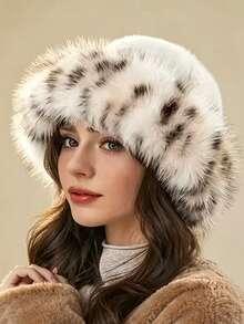 Fashionable Fluffy Faux Fur Headwear: Warm And Comfortable Winter Accessory. Featuring A Thick And Warm Open-Top Design, Suitable For Shopping, Skiing Or Traveling; Snow Leopard Print, Perfect Gift For Skiers. - Multicolor - View 11