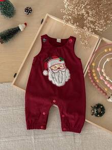 Baby Infant Sleeveless Corduroy Cute Santa Claus Overalls Romper Holiday Crawler Suit - Red - View 4