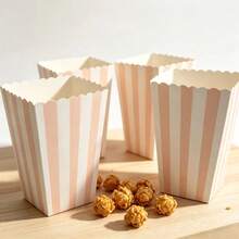 1/5/15/25/35/50/100pcs Pink & White Striped Popcorn Boxes, Birthday Party Snack Storage Boxes, Size: 5*7.2*11.5cm - View 2