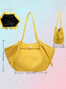 Women's Corduroy Large Capacity Tote Bag, Knot Decor Shoulder Bag Casual Soft Fabric Shopping Handbag For Daily Commute - Yellow - View 6