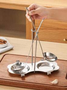 1pc Stainless Steel Countertop Pot Lid Rack With Dual Drip Tray, Can Hold Pot Lid, Soup Ladle, Spatula, Strainer Simultaneously, Drill-Free Desktop Design, Stable And Anti-Slip, Rust-Resistant And Easy To Clean, Temporary Storage For Kitchen Utensils During Cooking, Collects Dripping Soup And Water Stains, Keeps Kitchen Countertop Clean, Fits Various Pot Lid Sizes, Suitable For Home Cooking And Hot Pot, Small Kitchen Storage Essential, Say Goodbye To Countertop Grease And Clutter - View 3