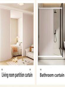 1pc Bohemian Style Foldable Room Divider Curtain, Suitable For Living Room, Non-Woven Fabric With Privacy Shielding, Equipped With Hooks, All-Season Use, Easy Installation, Suitable For Home And Rental Space Partitioning, Includes Matching Hooks And Complete Accessories - 1PC - View 10