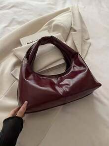 Tas Tangan Kecil Berlipit Bergaya Retro, Tas Bahu Kasual Serbaguna untuk Wanita - Merah - View 9