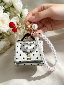 Women's Mini Coin Purse Keychain With Pearl Chain And Small Cherry, Cute Designer Style Handbag Tote Bag Charm Accessory - Multicolor - View 8