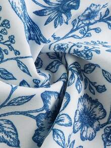 Women's Blue New Spring/Summer Stand Collar Short Sleeve Maxi Dress, Ruched Waist, Flared Hem, Soft Fabric - Blue - View 3