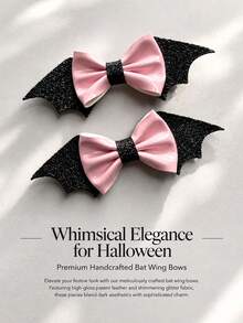 2pcs Bat Bow Party PU Leather Halloween Hair Clips Autumn/Winter Dress Up Hair Accessories - Multicolor - View 4