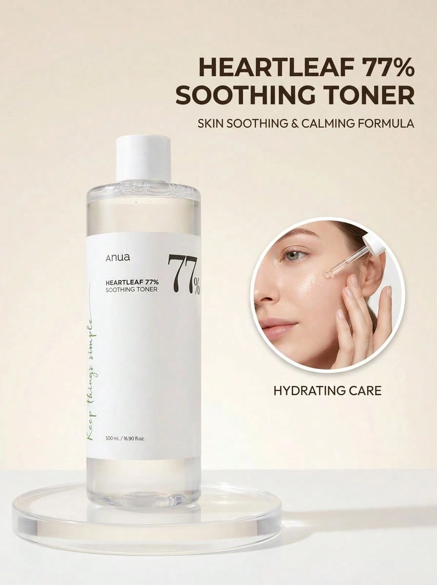 Anua Heartleaf 77% Soothing Toner 500 Ml – Facial Calming Formula, PH Balancing For Sensitive And Acne-Prone Skin, Redness Relief And Pore Care, Daily Hydrating Skin Prep, Korean Beauty Routine, Alcohol-Free Moisture - White - View 1