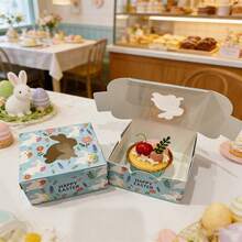 5pcs 10.2*10.2*6.5cm Rabbit Egg Shaped Transparent Window With Lid Anti-Deformation Baking Pastry Packaging Box, Fresh And Cute Style, Multi-Color Options, Square, Suitable For Donuts, Mini Cakes, Cookies And Other Desserts, Applicable To Birthday Party, Afternoon Tea, Gift, Picnic, Daily Baking Scenes - Multicolor - View 3