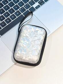 Holographic Shell Texture Hard EVA Storage Box, Portable Zipper Digital Storage Bag, Suitable For Earphones, Data Cables, Chargers, Small Electronic Accessories, With Hanging Strap Travel Organizer - Multicolor - View 8