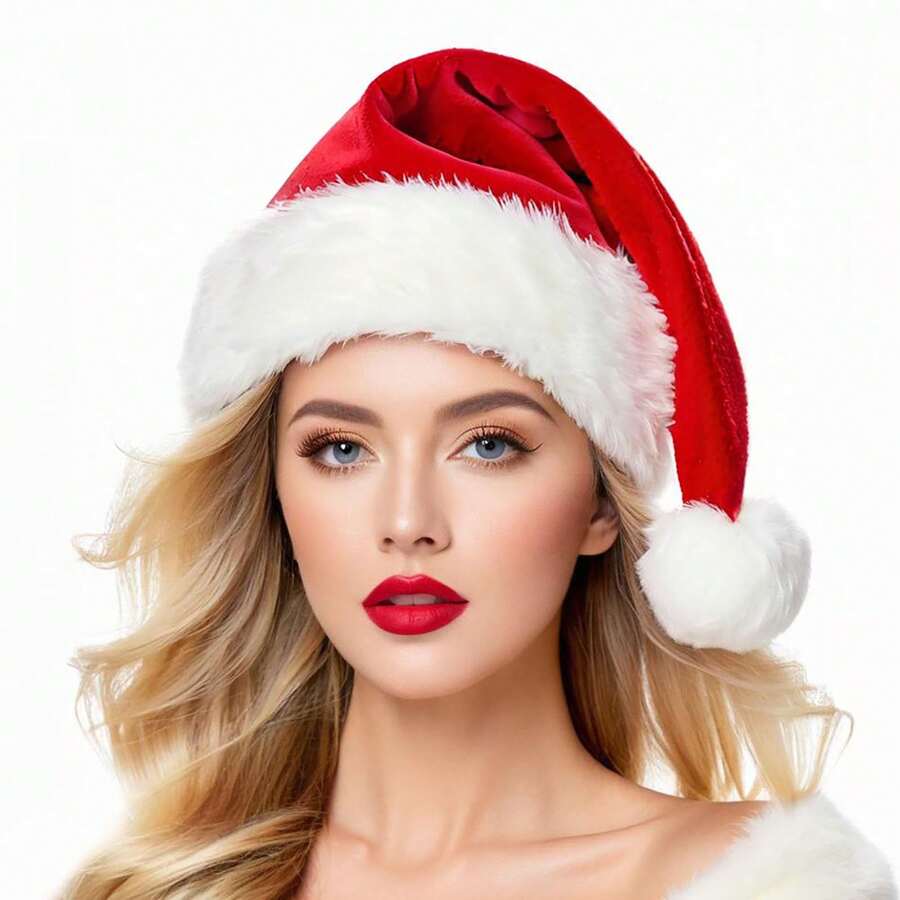 1pc Extra Long Plush Christmas Hat, Luxurious Plush Fur Trim Holiday Hat, Party Costume Accessory