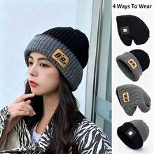 New Double-Sided Wearable Slouchy Beanie Hat, Korean Style Knitted Hat, Autumn/Winter Casual Elastic Winter Hat, Warm Ear Protection, Cold-Proof, Warm - Reversible With Knitted Hat - View 7