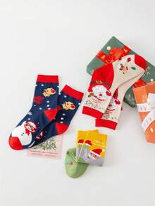 1/3/5 Pairs Women's Christmas Boat Socks, Printed With Santa Claus, Snowman, Gingerbread Man And Other Cartoon Patterns, Mid-Calf Style, Bright Colors, Perfect Choice For Holiday Celebrations, Winter Casual Daily Wear, And Ideal Accessory For Christmas Family Gatherings - Multicolor - View 10