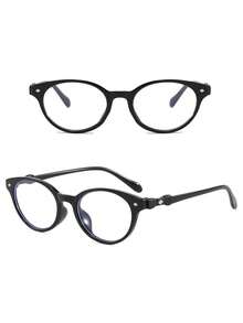 1 Pair Women's Oval Black Frame Fashion Versatile Clear Lens Glasses ...