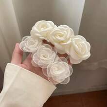 Ethereal Camellia Alligator Hair Clip New Floral Design - Back Of Head Top Clip Half-Up Spring Hair Clip Minimalist Hair Accessory - Beige - View 5