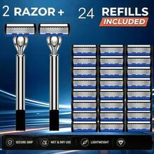 Men Manual Shaving Razor Kit, 2 Handles +30 Refill Blades, Lightweight Secure Grip Razor For Wet & Dry Shave - Multicolor - View 14