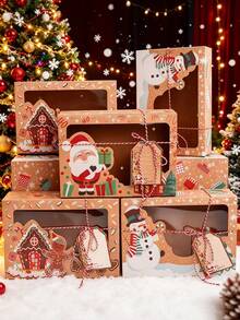27pcs New Christmas Kraft Paper Window Gingerbread Gift Box, Creative Candy Gift Box, Santa Claus, Snowman And Gingerbread Man Pattern, Suitable For Christmas Birthday Gift Box, Christmas Party Planning, Home Baking Enthusiasts, Holiday Gifts - Multiple Styles - View 2