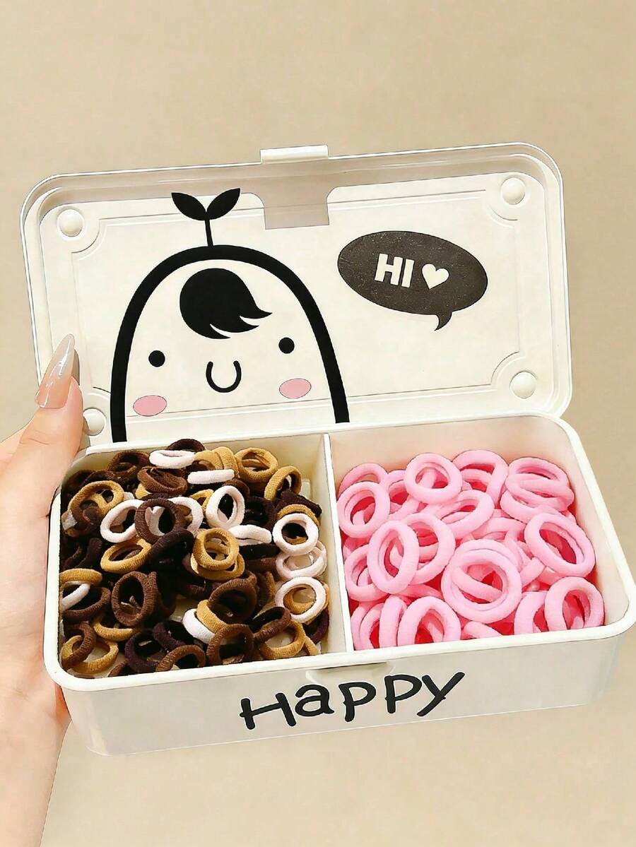 200pcs Girls Multicolor Thumb Rings Mixed Color Combination Cute Sweet Braided Hair Ties High Elasticity Soft Comfortable Hair Bands, Suitable For Daily Matching - Multicolor - View 1