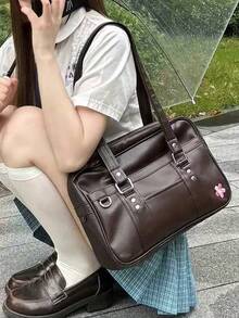 Korean Style New Pillow Handbag, Retro Shoulder Bag, Large Capacity Tote Bag For Work Commute, No Pendant Included, Pendant Is For Styling Only, Vintage - Mocha Brown - View 3