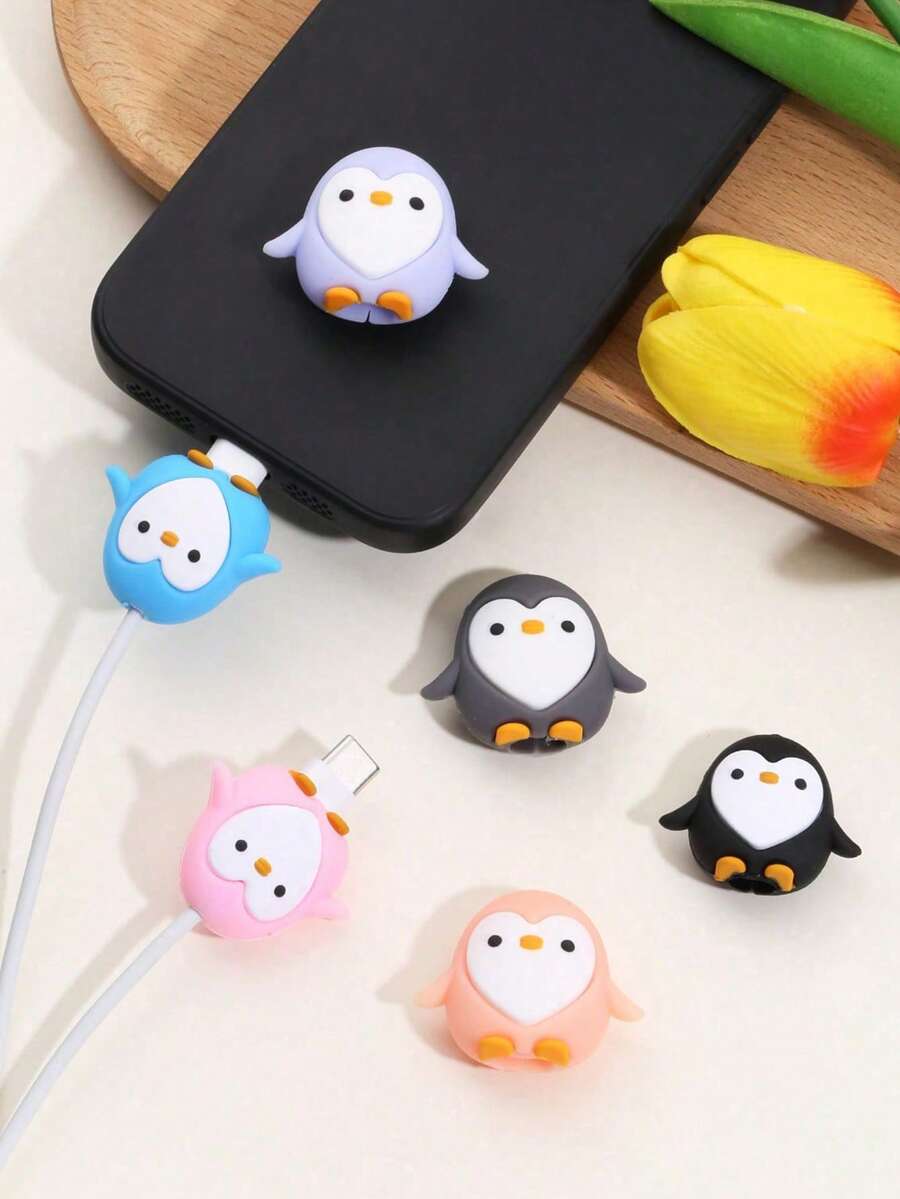 Pelindung Kabel Data Anti-Patah, Kepala Pelindung Kabel Data Silikon Bentuk Penguin, Kompatibel dengan Pelindung Kabel Pengisian Daya Apple, Pengatur Kabel - MultiWarna - View 1