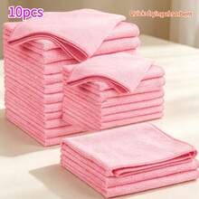 10pcsMicrofiber Cleaning Cloths, Reusable Absorbent Kitchen Dish Towels, Multi‑Purpose Household Cleaning Rags For Countertop Glass Table Washing, Soft Lint‑Free Small Cleaning Towels - Pink - View 13