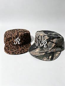 1pc Men Camo R Letter Embroidery Flat Top Cap, Adjustable Casual Street Hip Hop Flat Brim Hat For Outdoor Travel Daily Wear - Multi-color - View 7