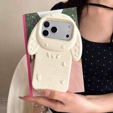Cute 3D Floppy Ear Bunny Phone Case Compatible With Iphone, Cream White Silicone Shockproof Protective Cover, Embossed Star Moon Heart Pattern Cartoon Rabbit Phone Shell, Soft Full Body Anti-Slip Case Compatible With Iphone 16 15 14 13 12 11 Pro Max Embossed Star Moon Carrot Pattern Kawaii Cartoon Anti-Drop Phone Shell - Multicolor - View 2