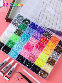 GO2CJBEADS 1 Set Resin Jelly Rhinestone Bedazzling Kit, 42 Grid Colorful Flat Gems Rhinestone With Storage Box, Tweezers And B-7000 For Handmade Crafts - Rhinestone Set - View 12