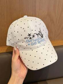 1 Pc Embroidered Baseball Cap With Dot And Letter Design, Women's Wide-Brimmed Korean-Style Versatile Deep-Top Baseball Cap, A Gift For Friends - Multicolor - View 8