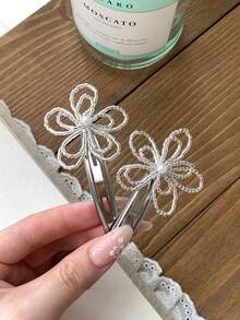 2件組時尚水鑽水晶花朵髮夾，女用前/側瀏海鱷魚夾，極簡百搭髮飾 - 彩色 - 查看 2