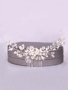 1pc Luxury Rhinestone Twisted Hair Accessory, Adult Banquet Photography Updo Hair Comb, Bridal Wedding Headpiece In Stock - Silver - View 5