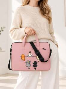 Laptop Bag, Compact Shoulder Bag With Accessory Compartments, Cat Print Design, Equipped With Detachable And Adjustable Shoulder Strap, Data Cable Storage, Fits In Travel Suitcase, Laptop Protective Case, Briefcase, Document Storage Bag, Portable Commuter Bag, Suitable For Laptop And Tablet, Travel, Commute, Back To School, Halloween, Christmas Gift - Multicolor - View 1