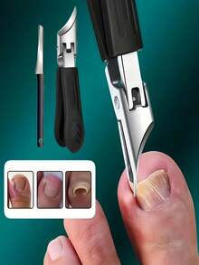 2pcs/Set Stainless Steel Ingrown Toenail Clippers, Simple Home Toenail Clippers, Unisex Toenail Grooming Tools, Toenail Care Tools, Toenail Trimming - Black - View 2