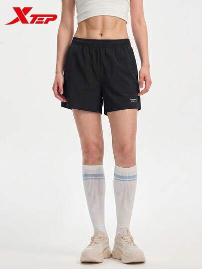 XTEP Woven Shorts | Women's New Fitness Shorts, Breathable, 4-Way Stretch, Moisture-Wicking, Quick-Drying Training Shorts, Solid Black