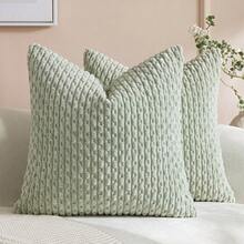 1pc/2pcs Bohemian Striped Throw Pillow Cover (Pillow Insert Not Included), Soft Plush Corduroy Solid Color Decorative Square Pillow Sham, Suitable For Holiday, Sofa, Bedroom, Bed, All Seasons - Pastel Green - View 18