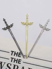 1/3pcs Gothic Style Sword Hair Stick, Viking Wave Rune Sword Hair Stick, Norwegian Style Party Hair Accessory - Multicolor - View 10