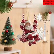 2pcs Acrylic Santa Claus Swing Ornament Candy Cane-Shaped Hook And Red-And-White Striped Sleigh Design Suitable For Indoor/Christmas Tree, Door, Window - Christmas Decoration 2D Flat - Multicolor - View 1